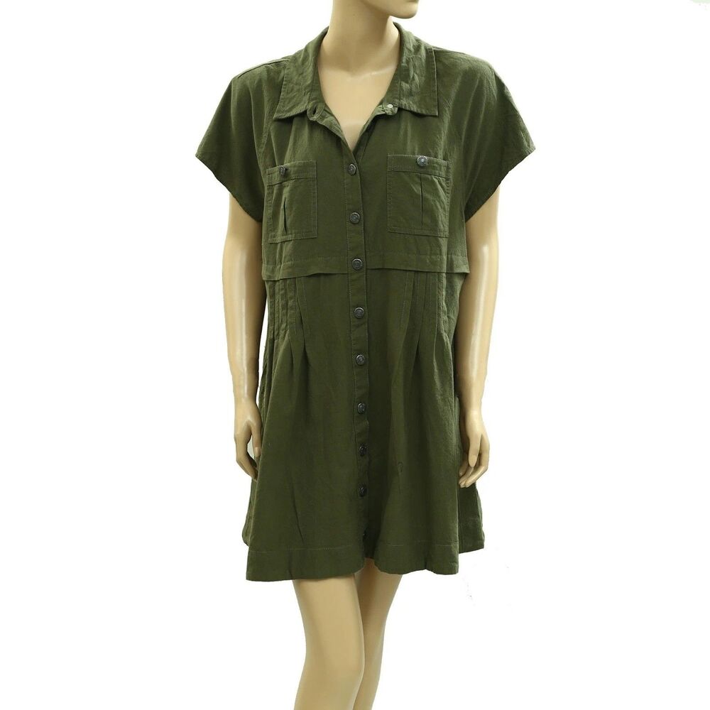Free People We The Free Ronnie Poplin Mini Dress Buttondown Green S 285975 - Picture 5 of 8